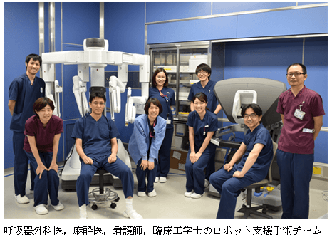呼吸器外科医、麻酔医、看護師、臨床工学士のロボット支援手術チーム